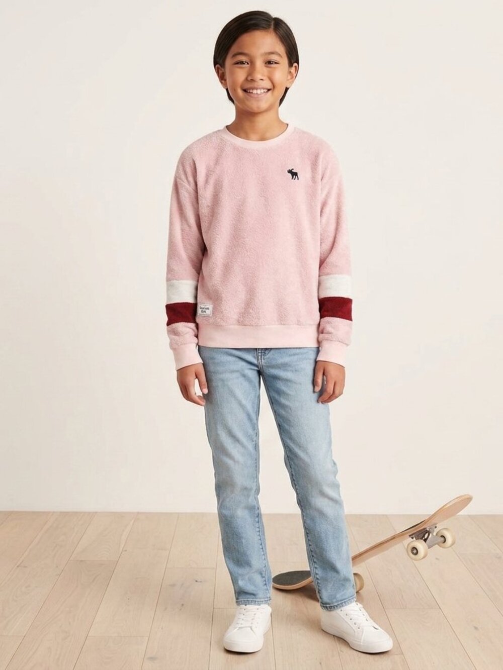Abercrombie and kids Pink Crewneck soft Sweatshirt with Logo girls size 15/16